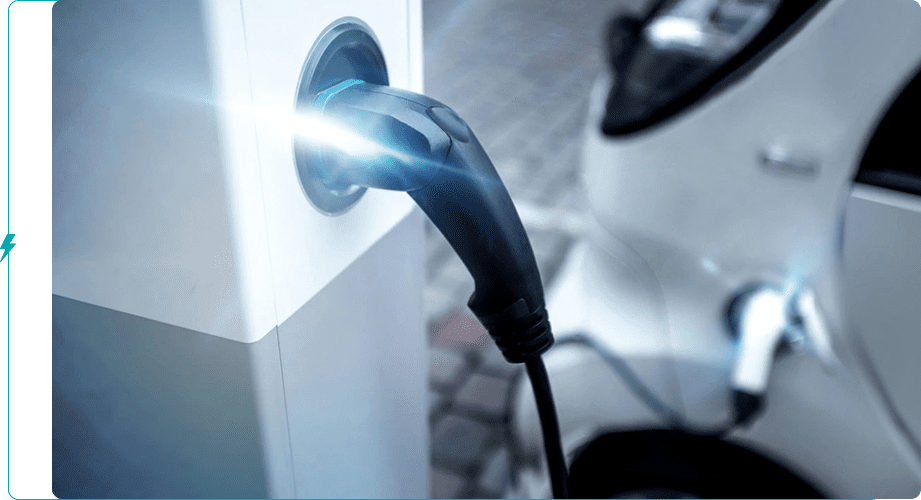 A close up of an electric car charging